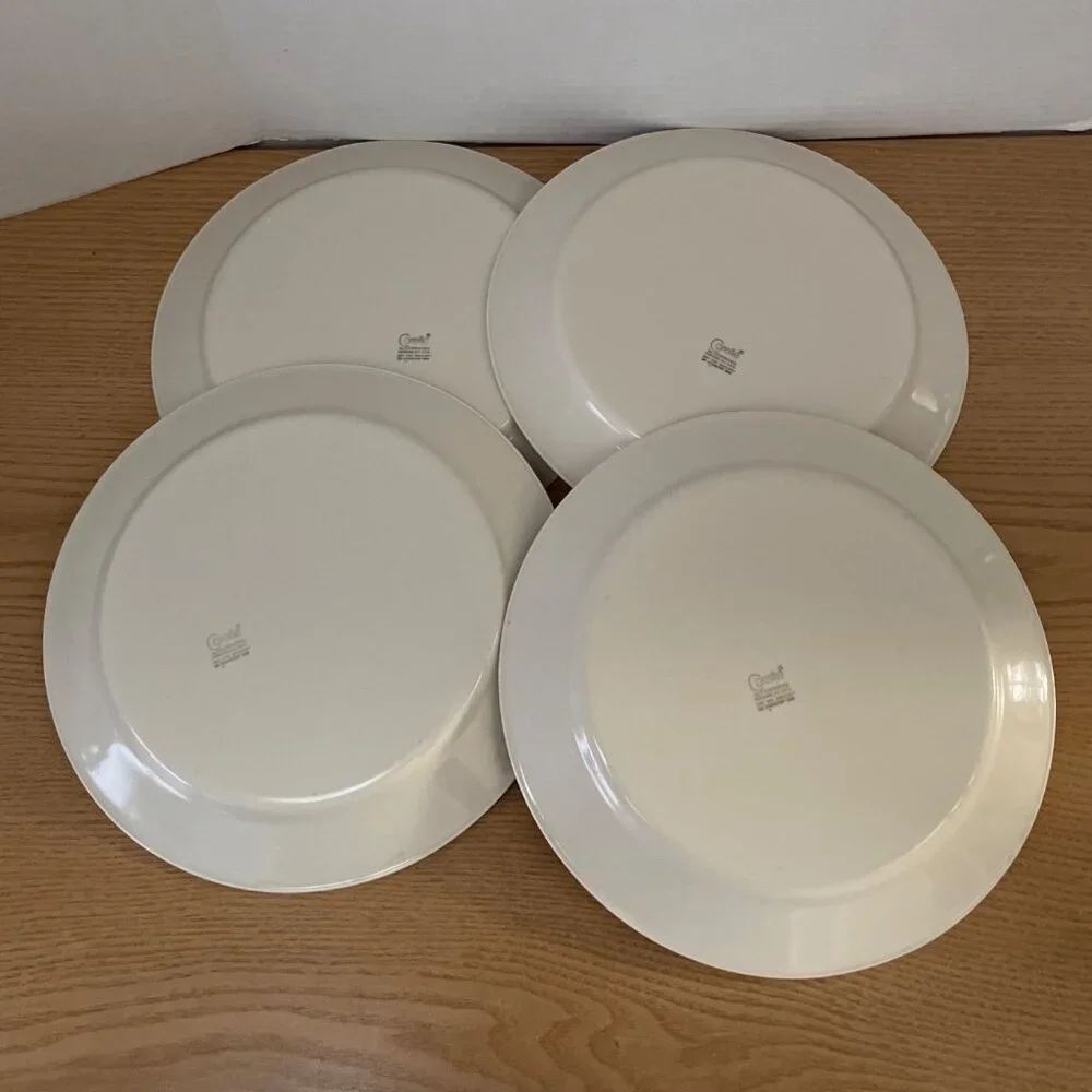 Vtg Corelle Corning Windflower Sandstone 4 Dinner Plates Peach Lt Blue 10.5 inch